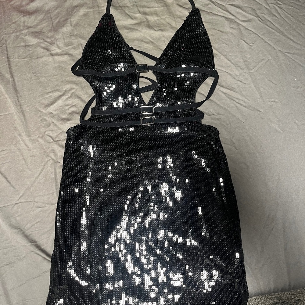 Black sequin mini dress